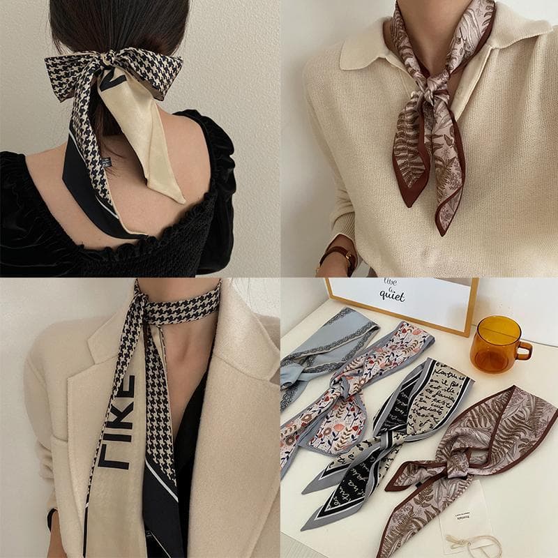 Houndstooth Long Silk Scarf