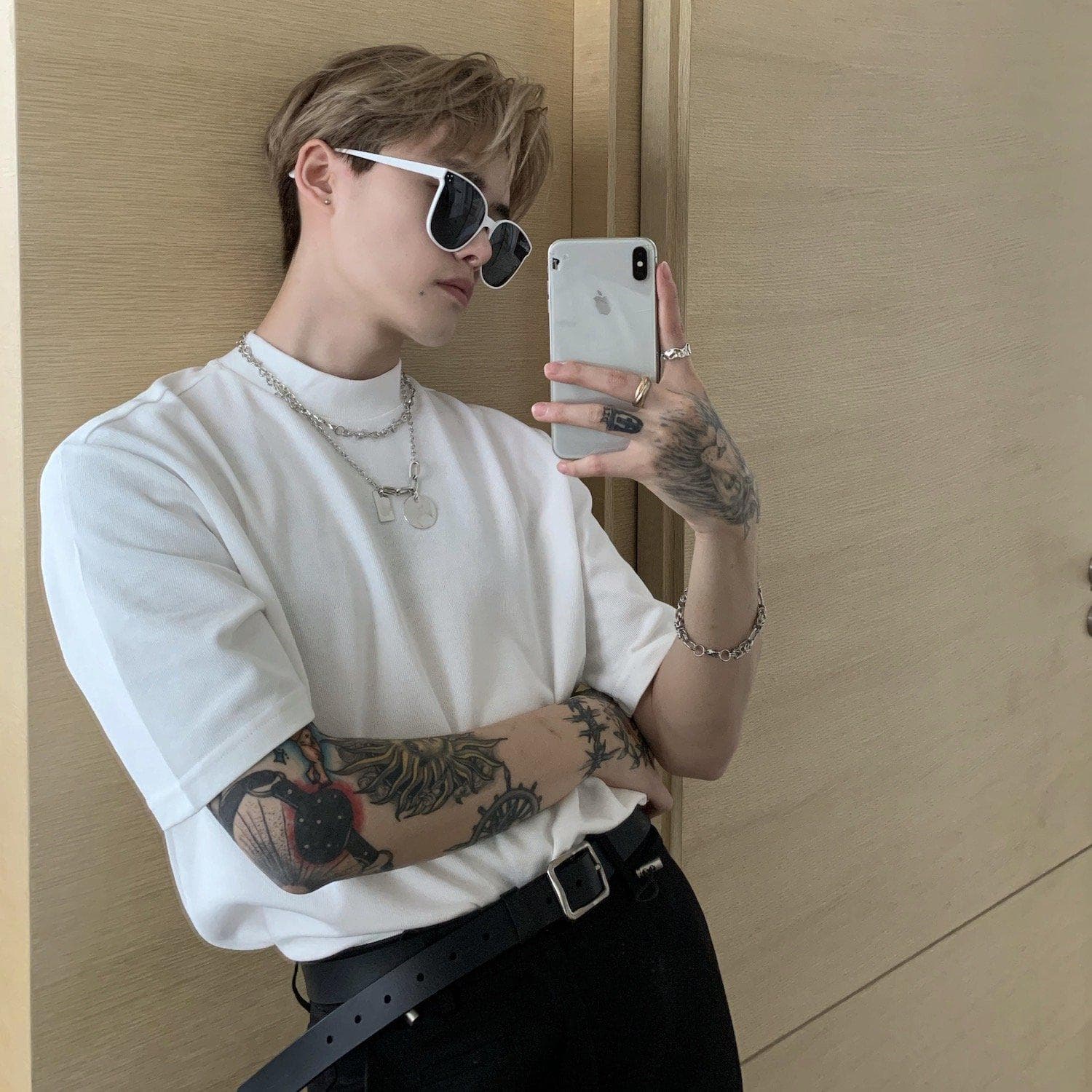 Small Collar Cotton Basic T-Shirt